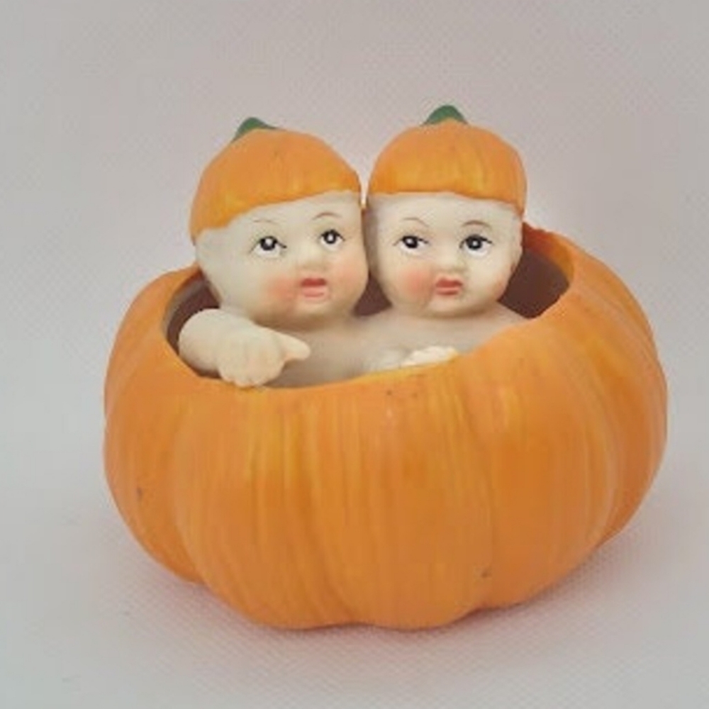 Vintage K's Collection Twin Babies in Pumpkin Figurine